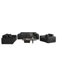 SOFASET Celes Premium 3-2-1 Stoff Scala - Schwarz, Holzwerkstoff/Textil (225/73/88cm) - Fun Möbel