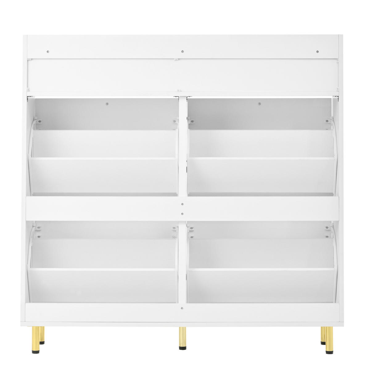 SCHUHSCHRANK 106,5/25/105,5 cm mit 4 Klappen, 2 Schubladen, Kippsicherung und Metallgriffen, MDF/Spanplatte, Weiß - Weiß, Holzwerkstoff (106.5/105.5/25cm) - Redom