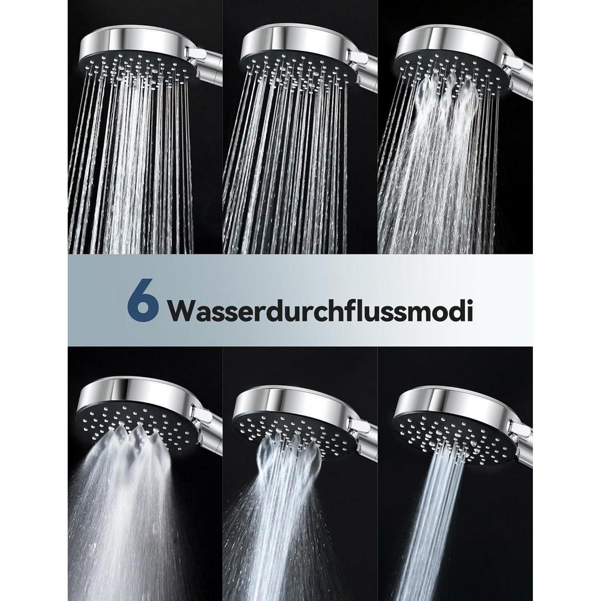HANDBRAUSE mit Filter 6 Strahlarten Schwarz - Schwarz, Kunststoff (7.5/12.7/28cm)
