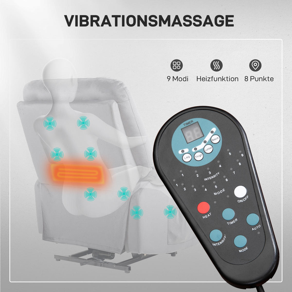 ELEKTRISCHER-AUFSTEHSESSEL Polyester Schaumstoff Hellgrau - Hellgrau/Schwarz, Textil/Metall (90/110/93cm) - HOMCOM