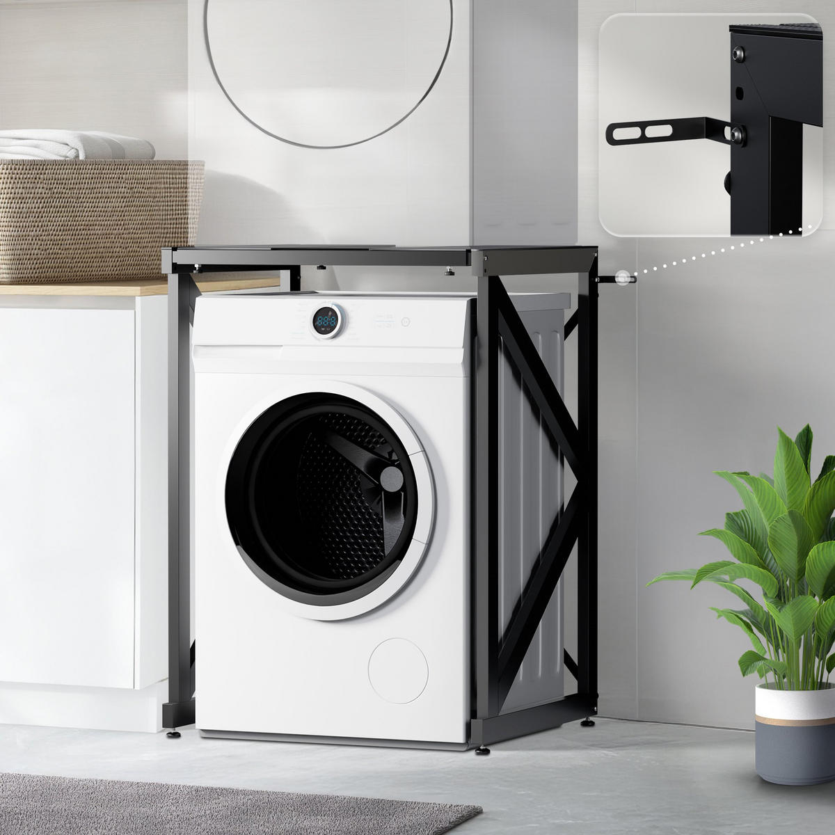 STAPELGESTELL für Wäschetrockner auf Waschmaschine RALF Schwarz - Schwarz, Metall (84/101/60cm) - DELUKE