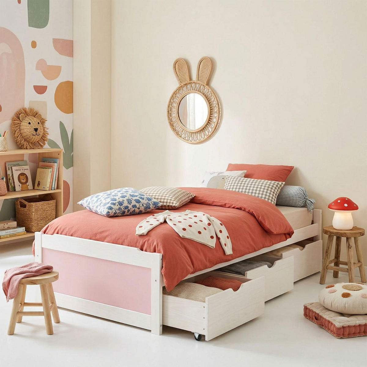 BETT MIA 90X200 CM - Weiß/Rosa, Holz (99/49/205cm) - IDIMEX