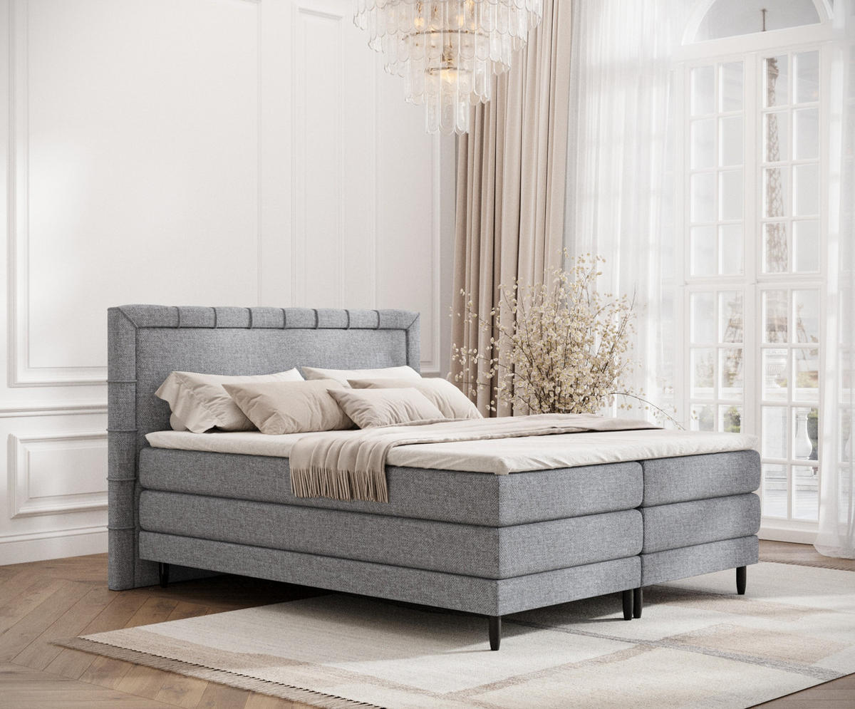BOXSPRINGBETT Rimini Grau 200/200 cm mit Matratze und Topper - Schwarz/Grau, Holz/Holzwerkstoff (200/200cm) - Maison de Reve