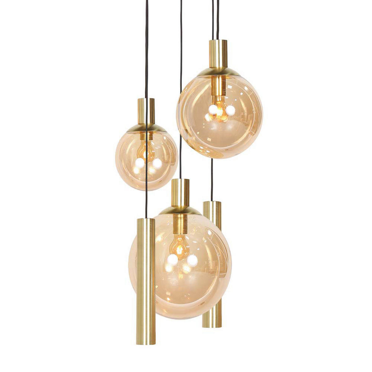 LED HÄNGELEUCHTE Bollique Messing Bernstein - Messingfarben, Glas (60/60/350cm)
