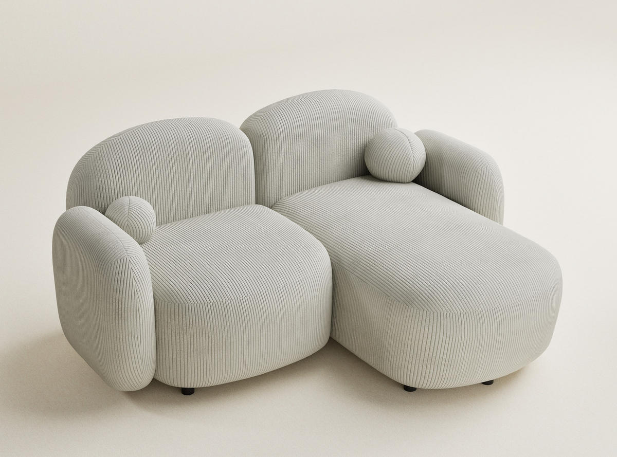 ECKSOFA Bahama Creme Samtstoff - Hellgrau/Schwarz, Holz/Holzwerkstoff (190/146cm) - Maison de Reve