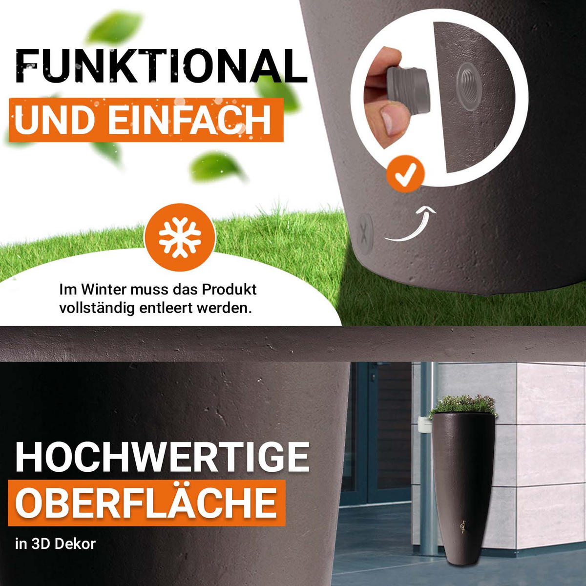 2IN1 Wasserbehälter 300 L, mocca inkl. Pflanzschale - Mokka, Kunststoff (62/145/62cm) - GARANTIA