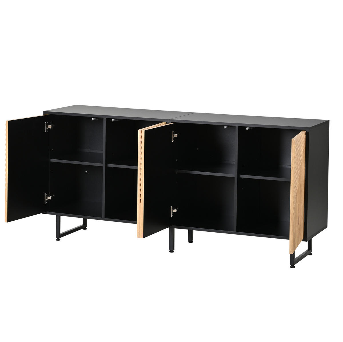 SIDEBOARD aus Spanplatte 160x40x75 cm Naturholz-Schwarz mit 4 Türen und 8 Fächern, strukturierter Front - Naturfarben, Holzwerkstoff (160/75/40cm) - Modfu