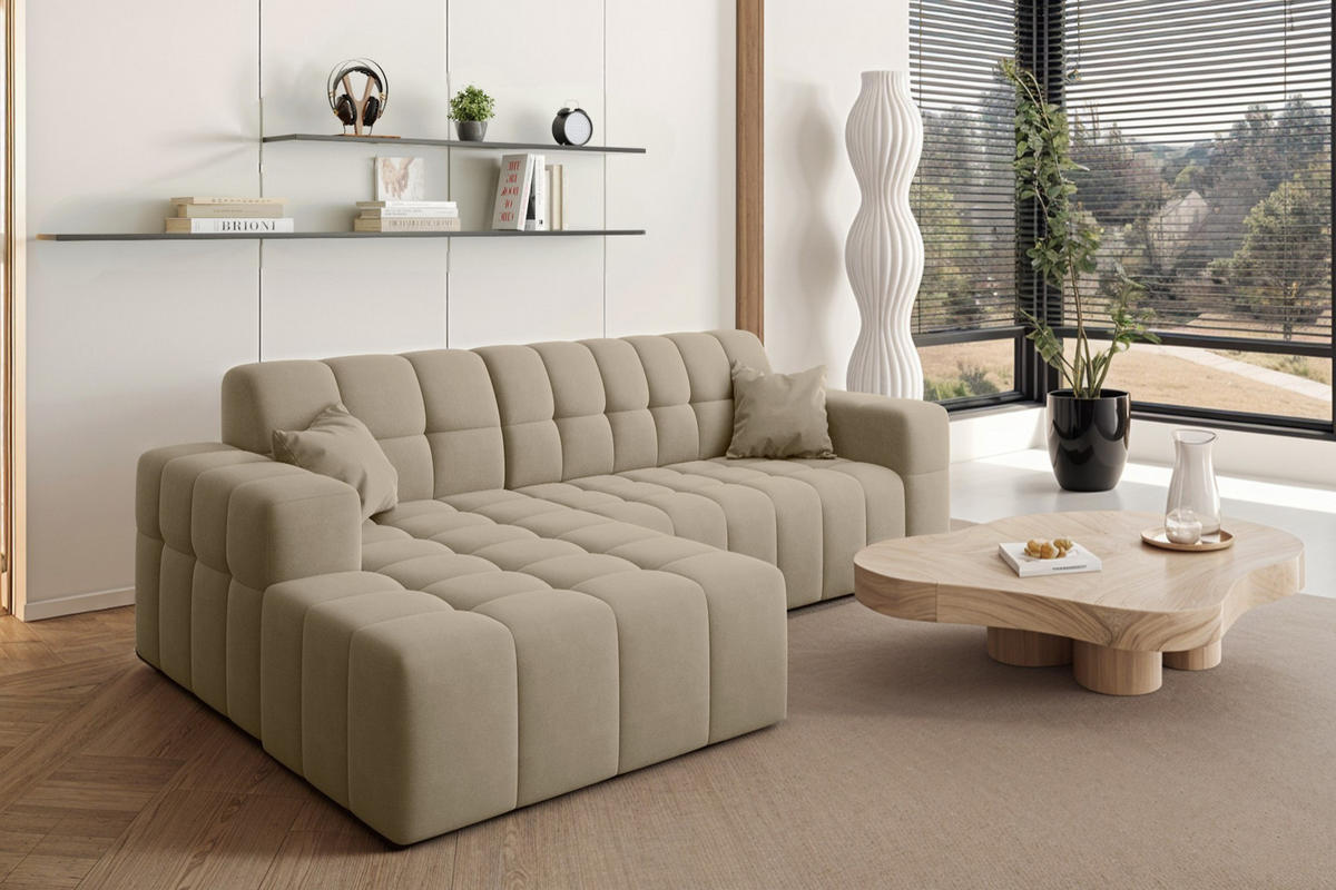 ECKSOFA L-förmiges Nimes Velours Stoff Beige Links - Beige, Holz/Kunststoff (168/265cm) - Kaiser Möbel