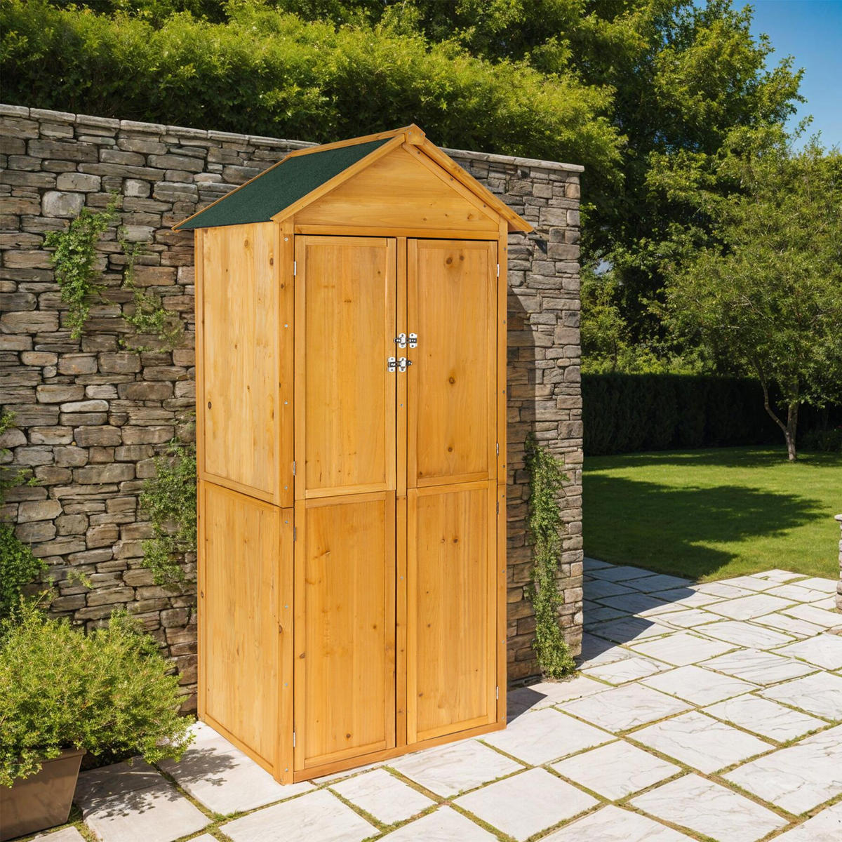 GARTENSCHRANK Mit Satteldach Kadi,80,5 x 60 x 213,5 cm,braun - Braun, Holz (60/213.5/80.5cm) - tectake
