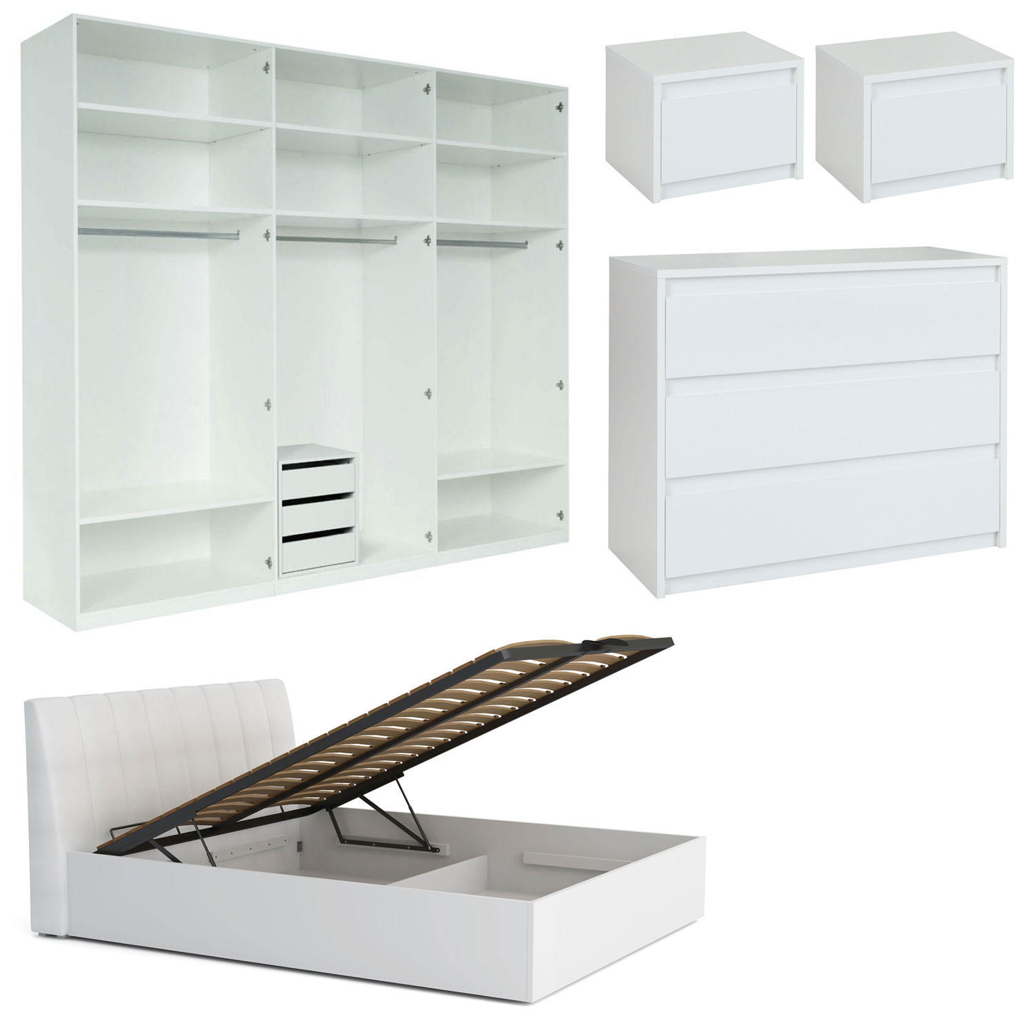 SCHLAFZIMMER-SET Italia Weiß matt / weiß hochglanz 6-teilig - Weiß Hochglanz/Weiß, Holz/Holzwerkstoff (180/200cm) - Feldmann-Wohnen