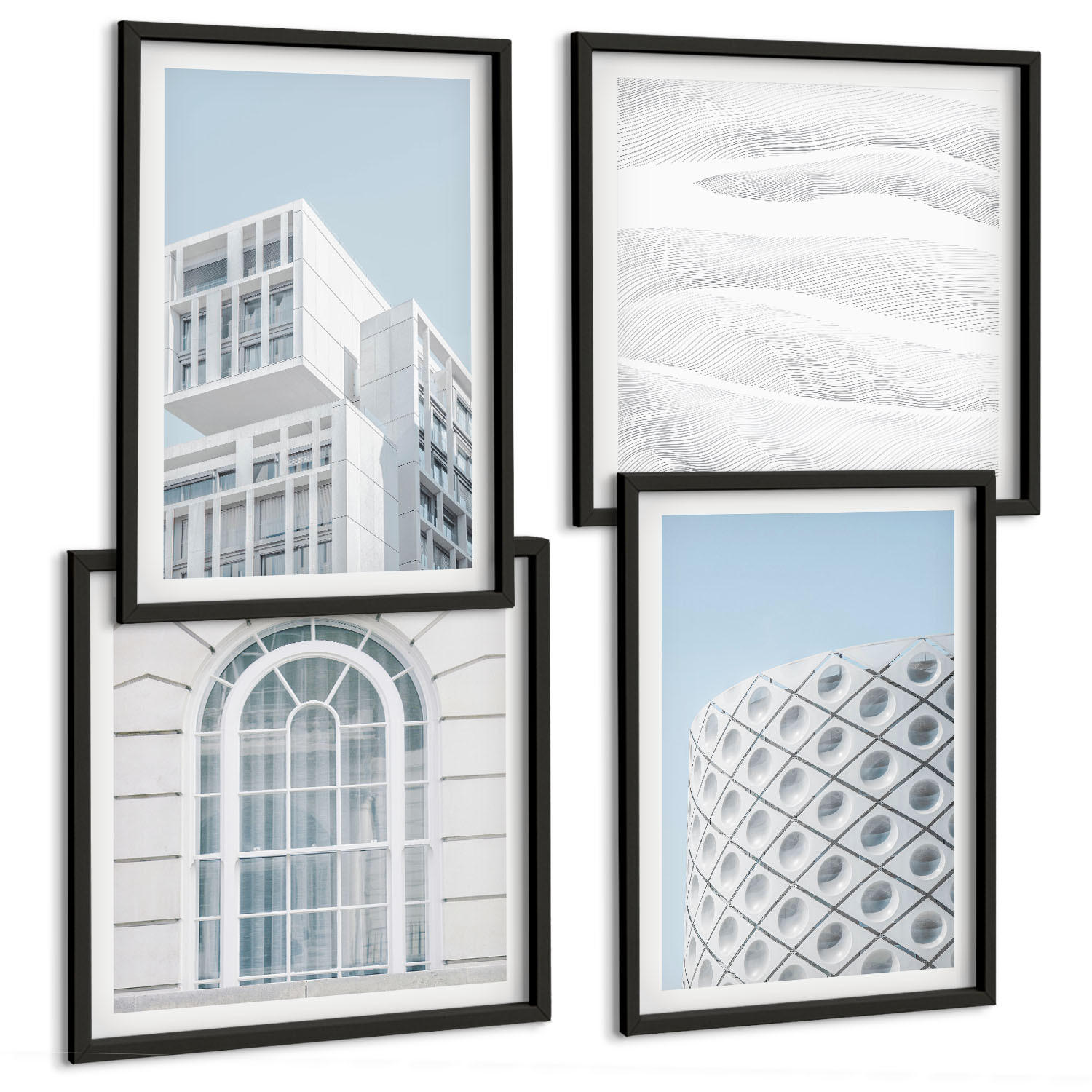 BILDER SET 4er Set - 50x50 cm & 40x60 cm Schwarzer Rahmen - Moderne Architekturgeometrie - Schwarz, Kunststoff (50/50cm) - TULUP