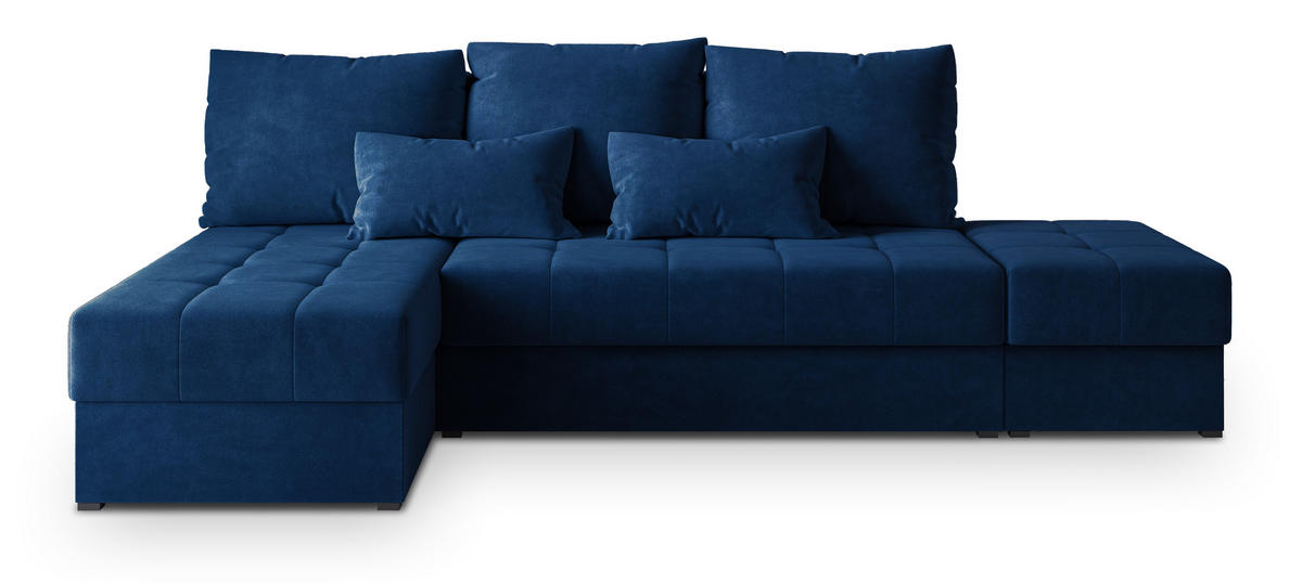 ROHOVÁ SEDAČKA NORVI modrá - šedá/modrá, dřevo/textil (251/143cm) - MASSENO