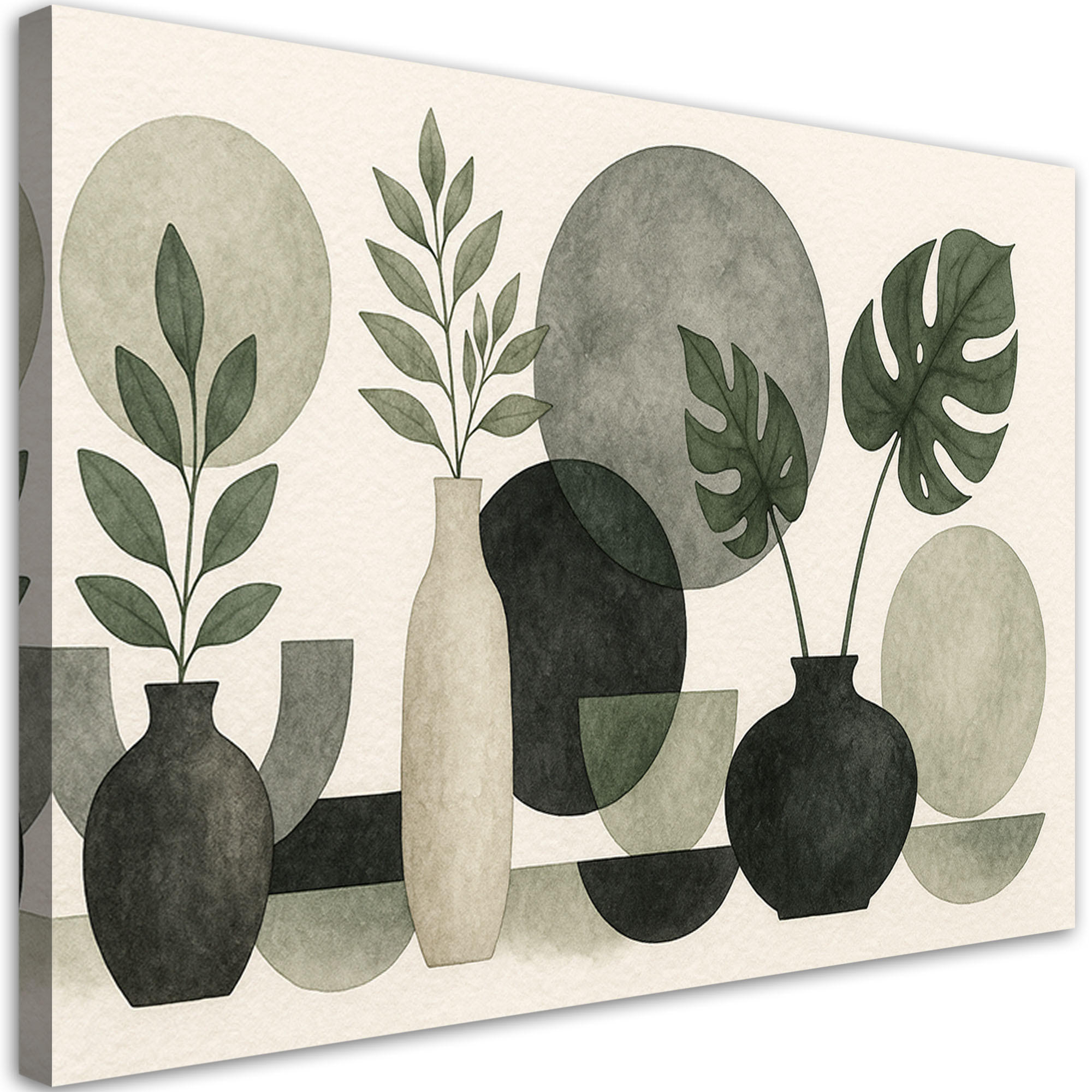 LEINWANDBILD Blumen Blätter Minimalismus Grün Natur 120x80cm - Beige, Textil (120/80cm) - Feeby