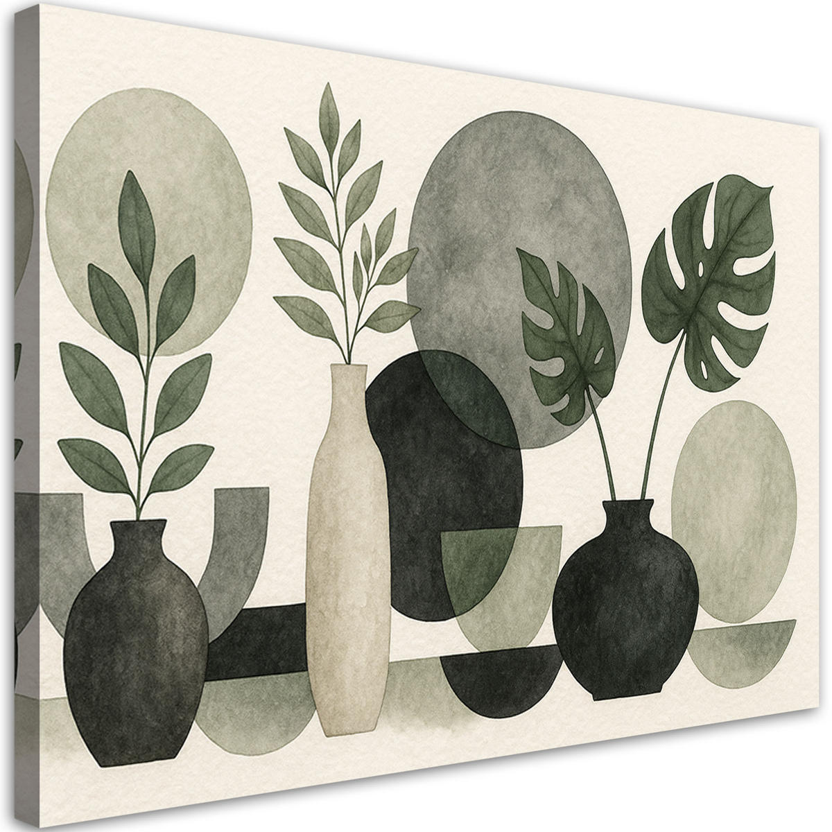 LEINWANDBILD Blumen Blätter Minimalismus Grün Natur 120x80cm - Beige, Textil (120/80cm) - Feeby