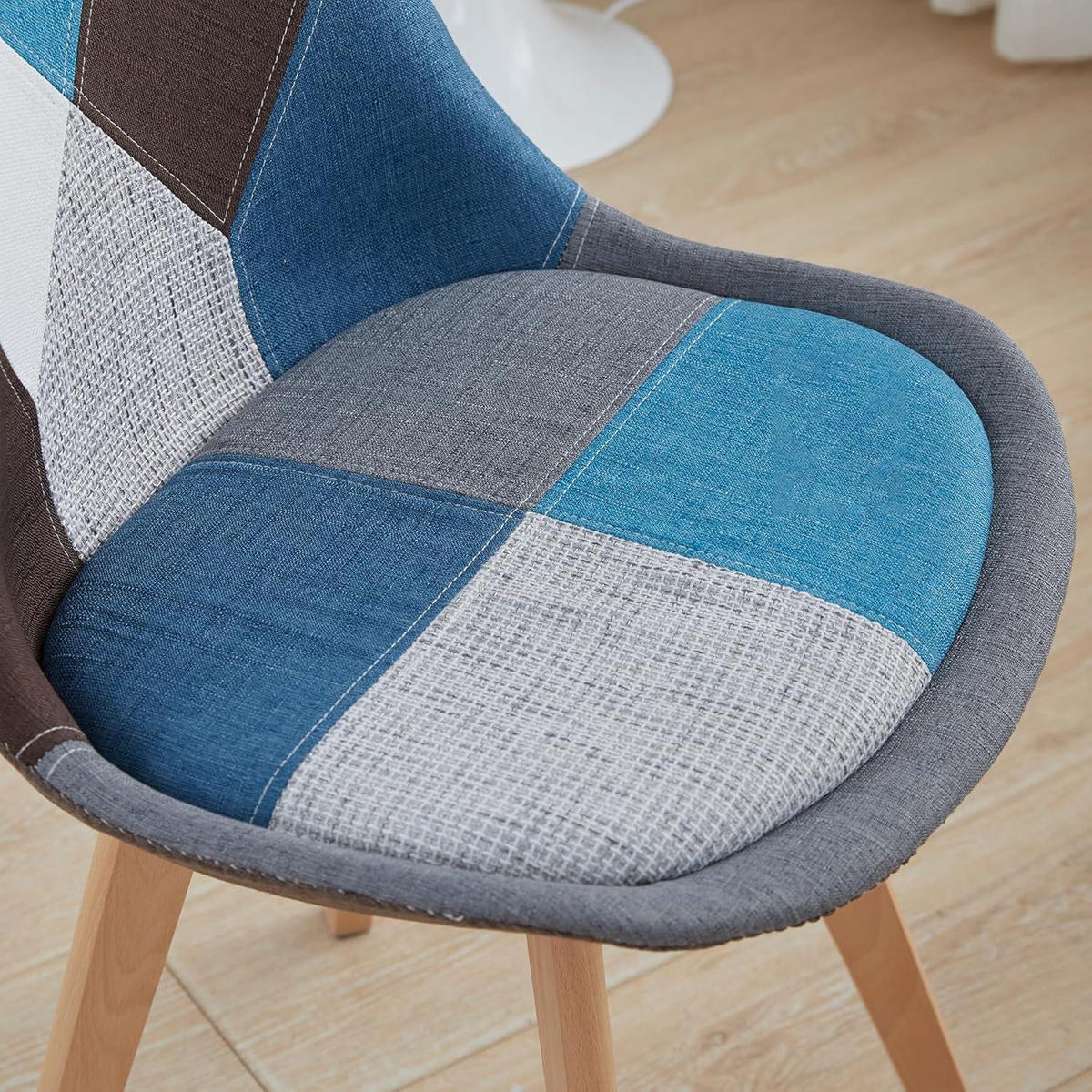 ESSZIMMERSTUHL 6-teiliges Set Patchwork Blau Stoff Massivholzbeine - Multicolor, Textil (49/83/42cm)