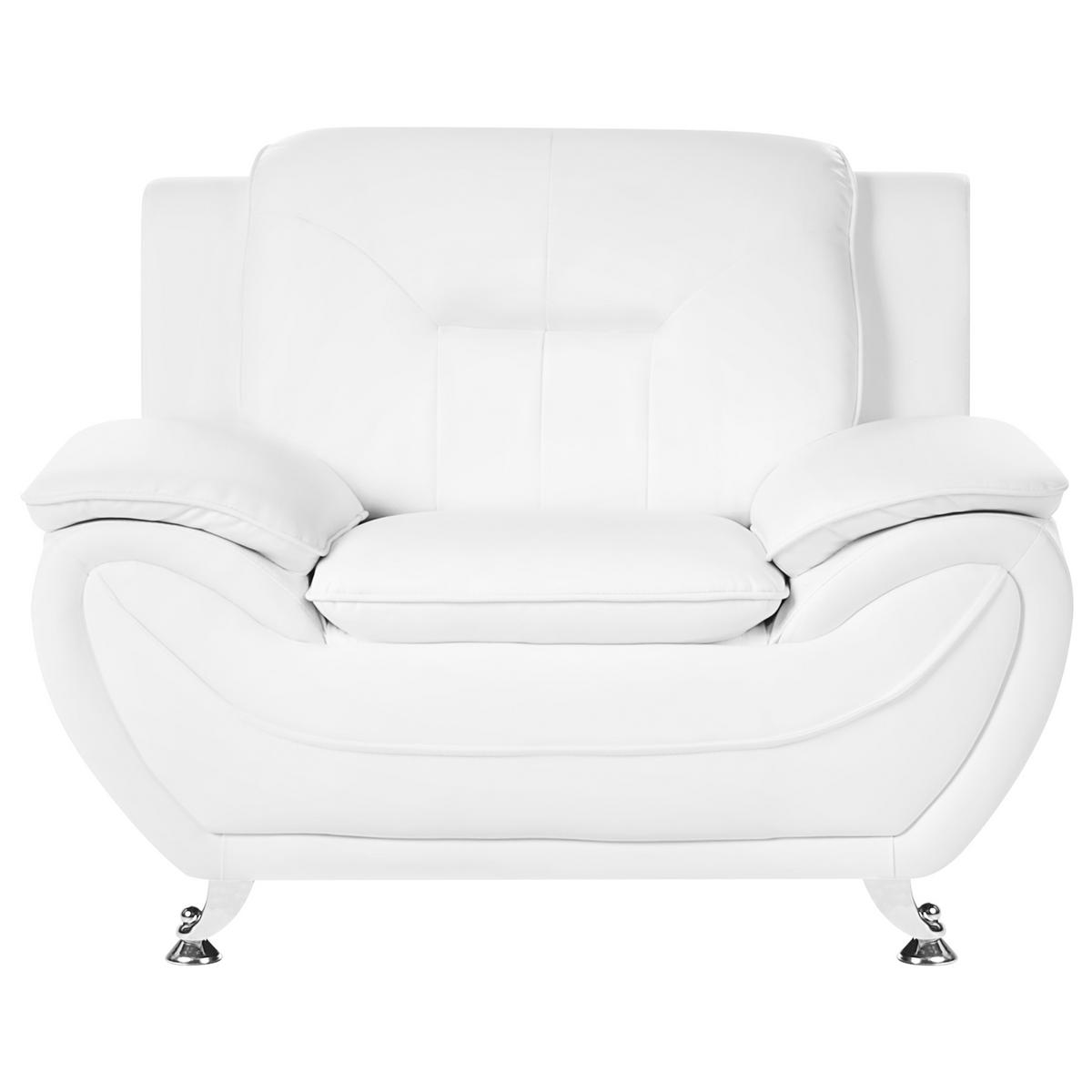 SESSEL Kunstleder Weiß Leira - Silberfarben/Weiß, Kunststoff/Metall (111/86/78cm) - Beliani