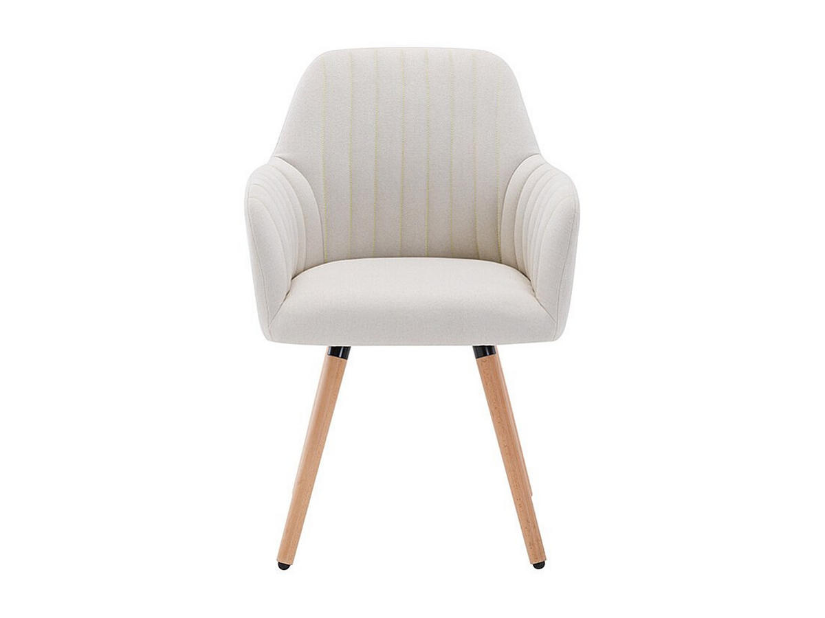 STUHL mit Armlehnen 2er-Set - Stoff & Metall in Holzoptik - Cremefarben - ELEANA - Creme, Textil (56/85/58cm) - Vente-Unique