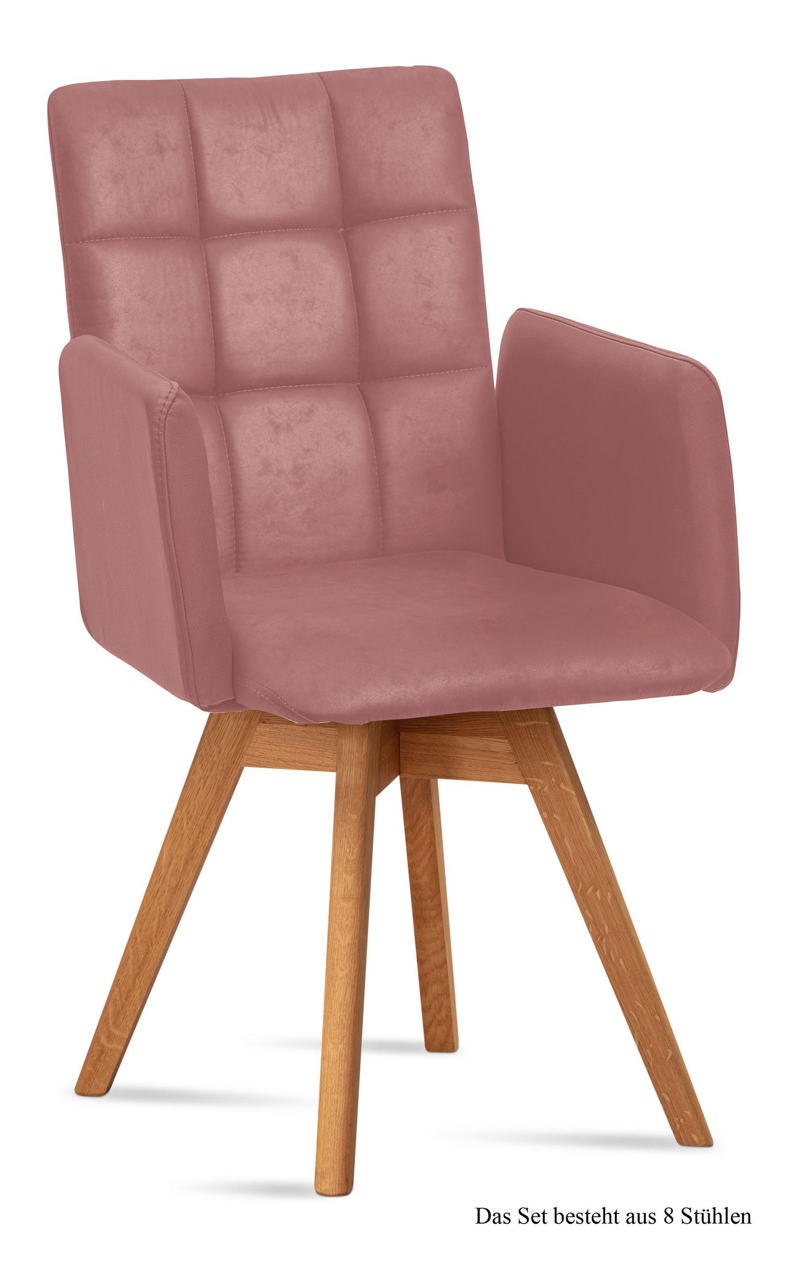ARMLEHNSTUHL drehbar (8er-Set) Dorie 52x91x60 Eiche geölt/Rosewood - Eichefarben/Dunkelrosa, Kunststoff (60/91/52cm) - 58aufmkessel