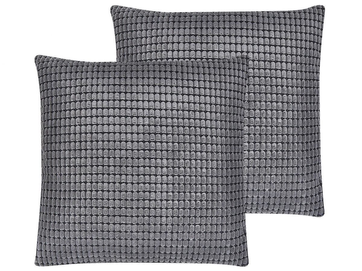 DEKOKISSEN 2er-Set Dunkelgrau 45/45 cm Aspidistra - Dunkelgrau, Textil (45/45cm) - Beliani