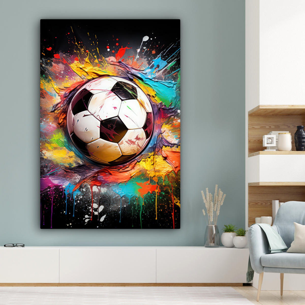 SLIKA NA PLATNU Nogomet 90x140 cm - bela, tekstil (90/140cm) - MuchoWow