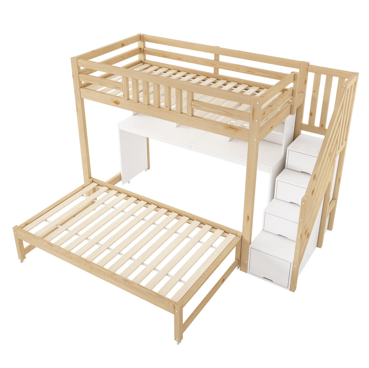 ETAGENBETT 90x200/90x190 cm in Weiß und Eichefarben mit Ausziehbett und Schreibtisch - Eichefarben, Holz (90/200cm) - IVMEU