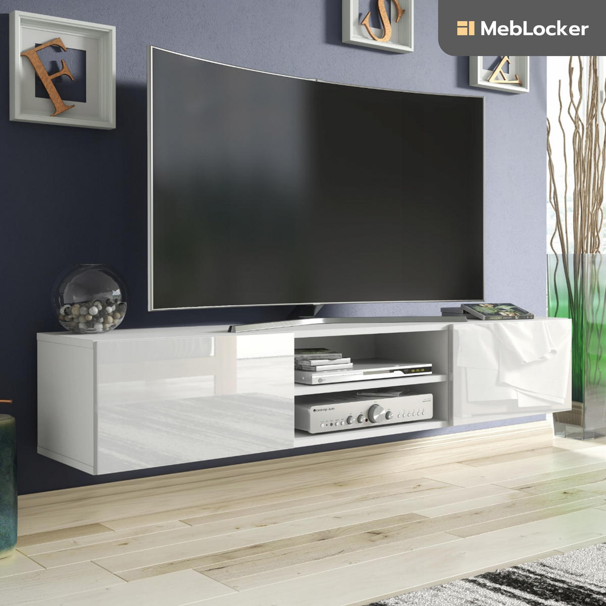 TV Schrank Weiß mit HochglanzFronte 120 x 30 x 35cm Wohnzimmer Möbel - Weiß Hochglanz, Holzwerkstoff (120/30/35cm) - MebLocker