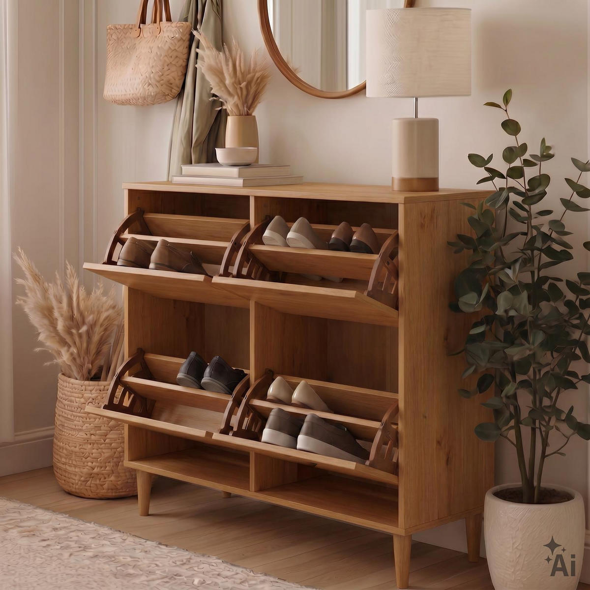 SCHUHKIPPER MIKKA Eiche - Eichefarben, Holz (107/92/25cm) - IDIMEX