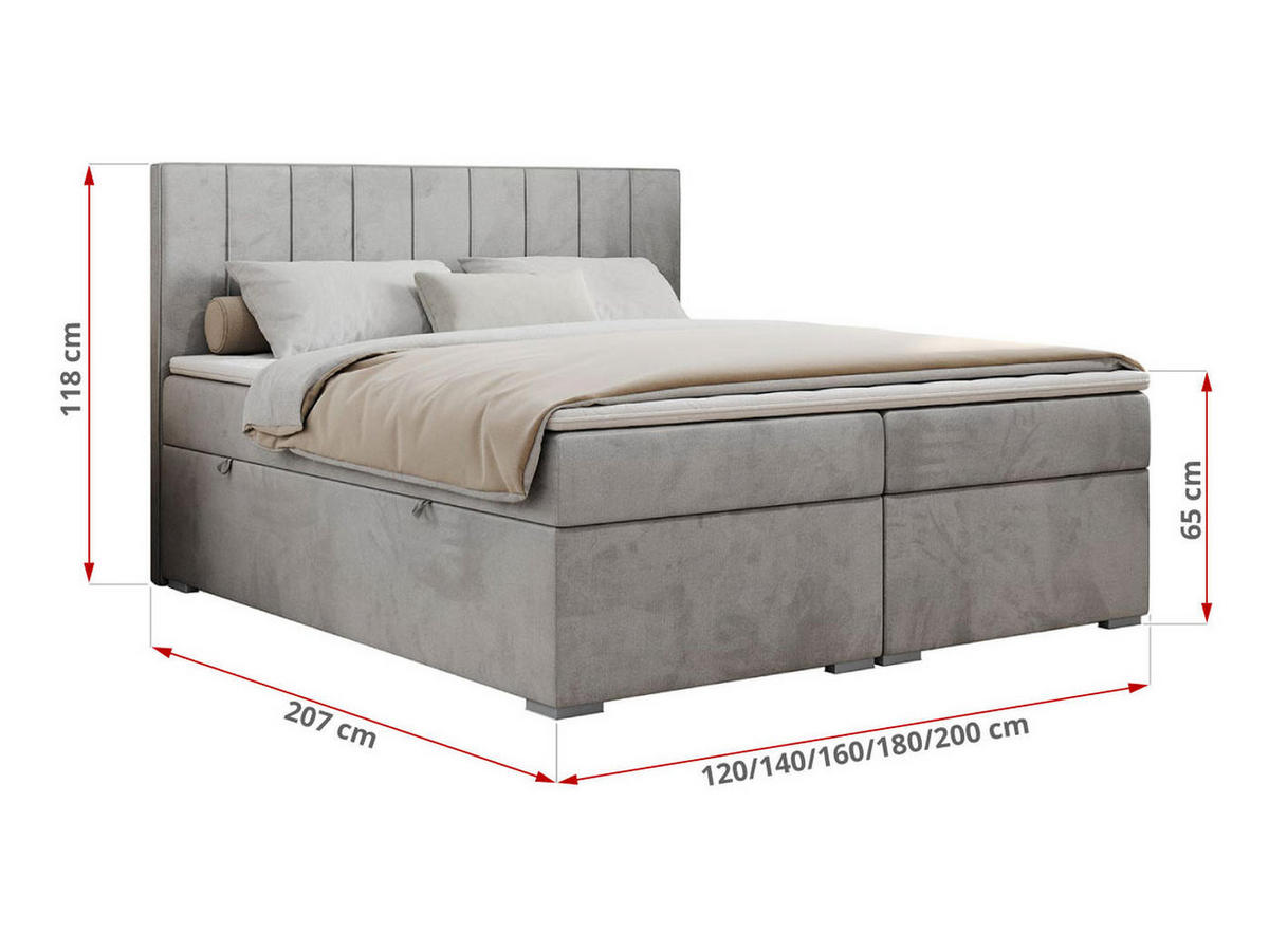 BOXBETT ALLY 180/200 Hellgrau Velvet - H3 - Hellgrau, Holz/Textil (180/200cm) - MKS