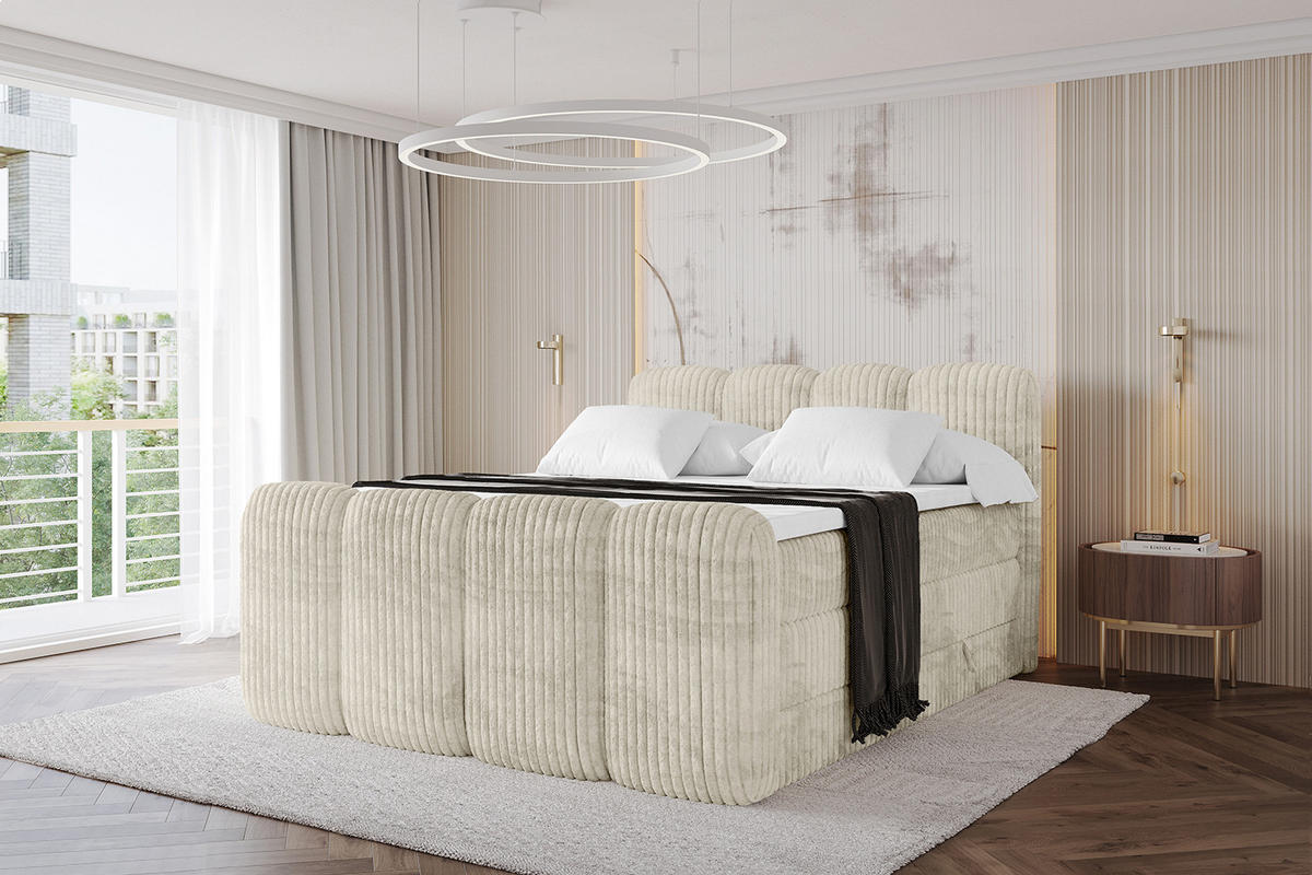 BOXBETT mit Matratze H3|H4 und Lattenrost - NINA-Z KING - 200x200 cm Tila - Creme - Magnolie, Holzwerkstoff (200/200cm)