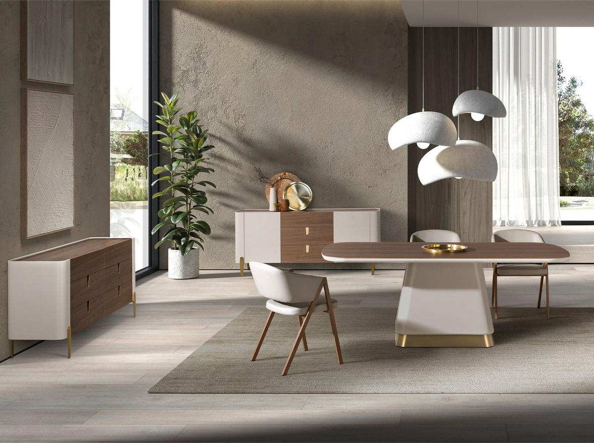 KOMMODE Rechteckig Beige Gold Walnuss 160/47/76 cm - Beige, Holzwerkstoff/Metall (160/76/47cm) - ANGEL CERDA