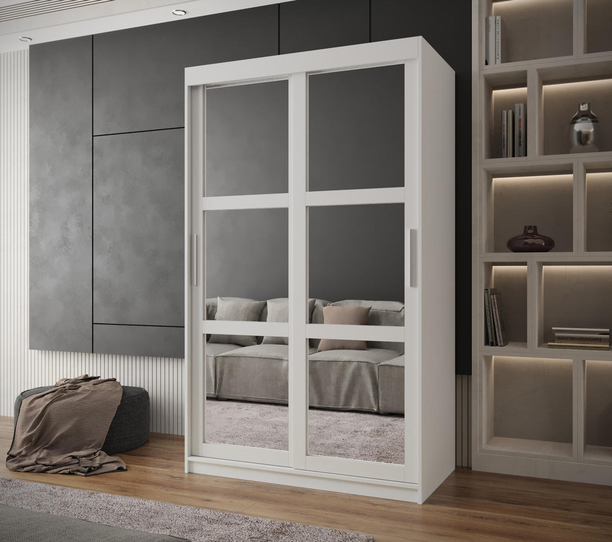SCHWEBETÜRENSCHRANK 200/120/62 2-türig - Silberfarben/Weiß, Holz/Kunststoff (120/200/62cm) - MÖBEL KRYSPOL