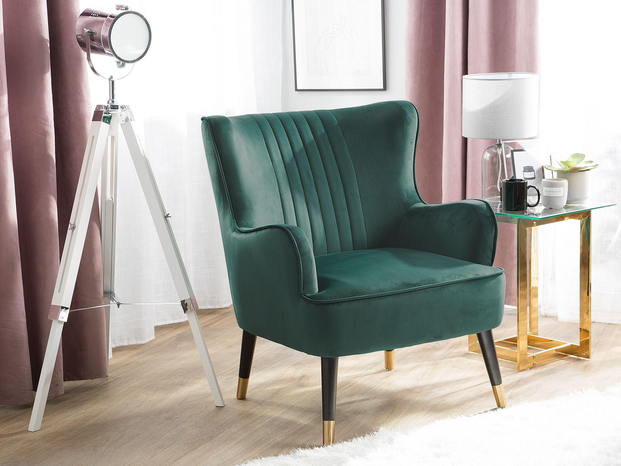 SESSEL Samtstoff dunkelgrün Varberg - Goldfarben/Schwarz, Textil (74/89/77cm) - Beliani