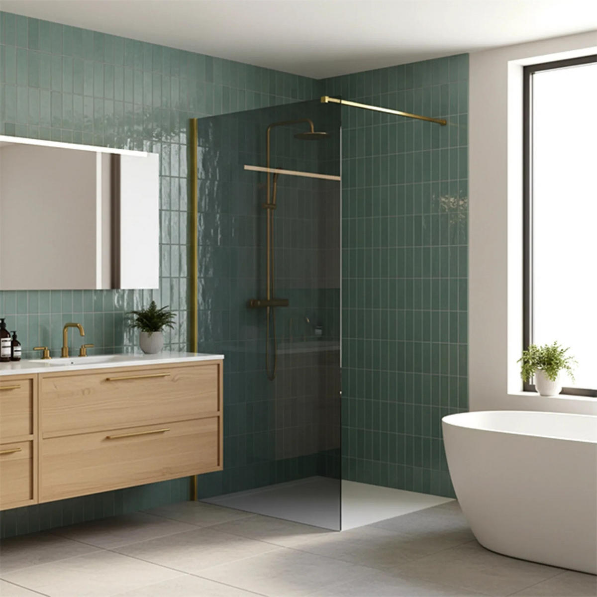 DUSCHWAND Rea Flexi Grey / Gold 120 - Goldfarben, Glas (120/120/195cm) - REA