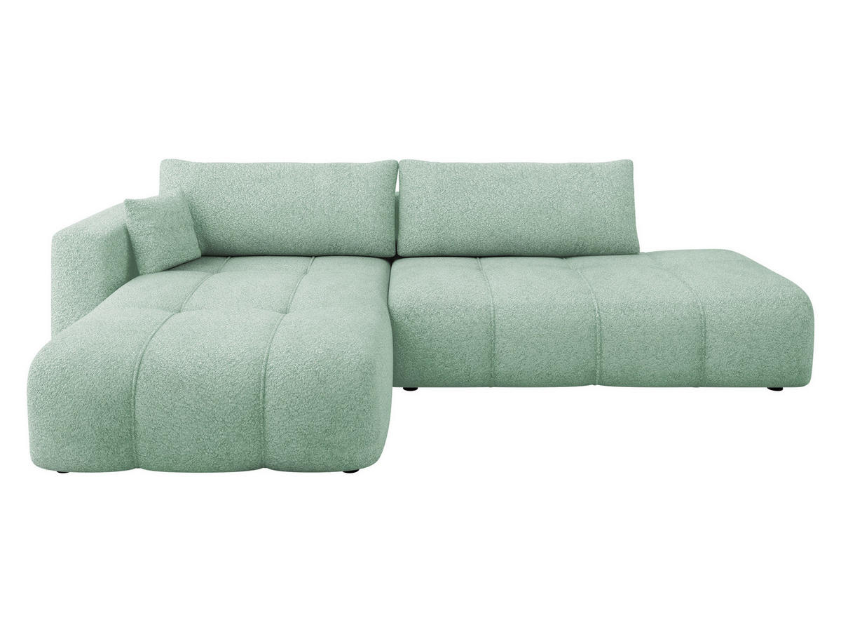ECKSOFA Furyn O Boucle, Seite: Links - Schwarz/Mintgrün, Holzwerkstoff/Kunststoff (262/145cm) - MIRJAN24