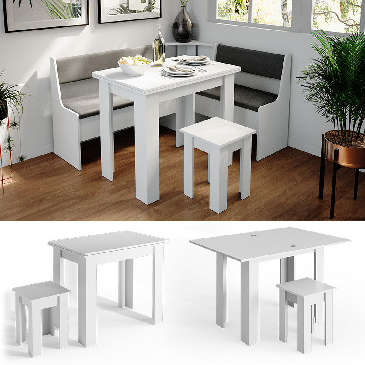 JÍDELNÍ STŮL SE ŽIDLÍ Roman Bílá - bílá, kompozitní dřevo (90/76.6/60cm) - Vicco