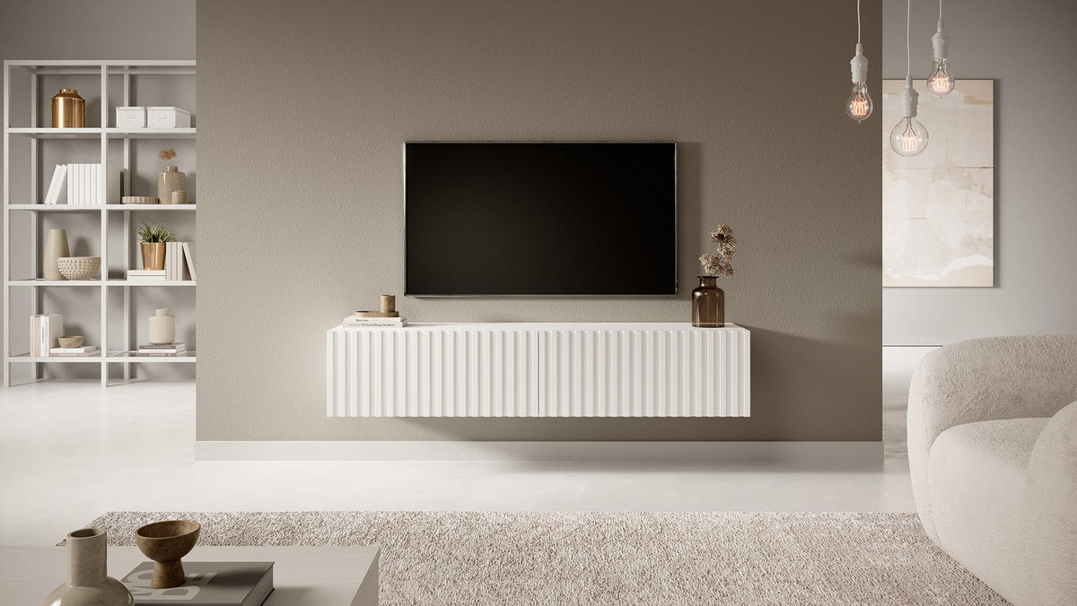 TV-HÄNGEBOARD Telire weiß mit Lamellenfronten 140 cm - Weiß, Holzwerkstoff (140/30/31.6cm) - Selsey
