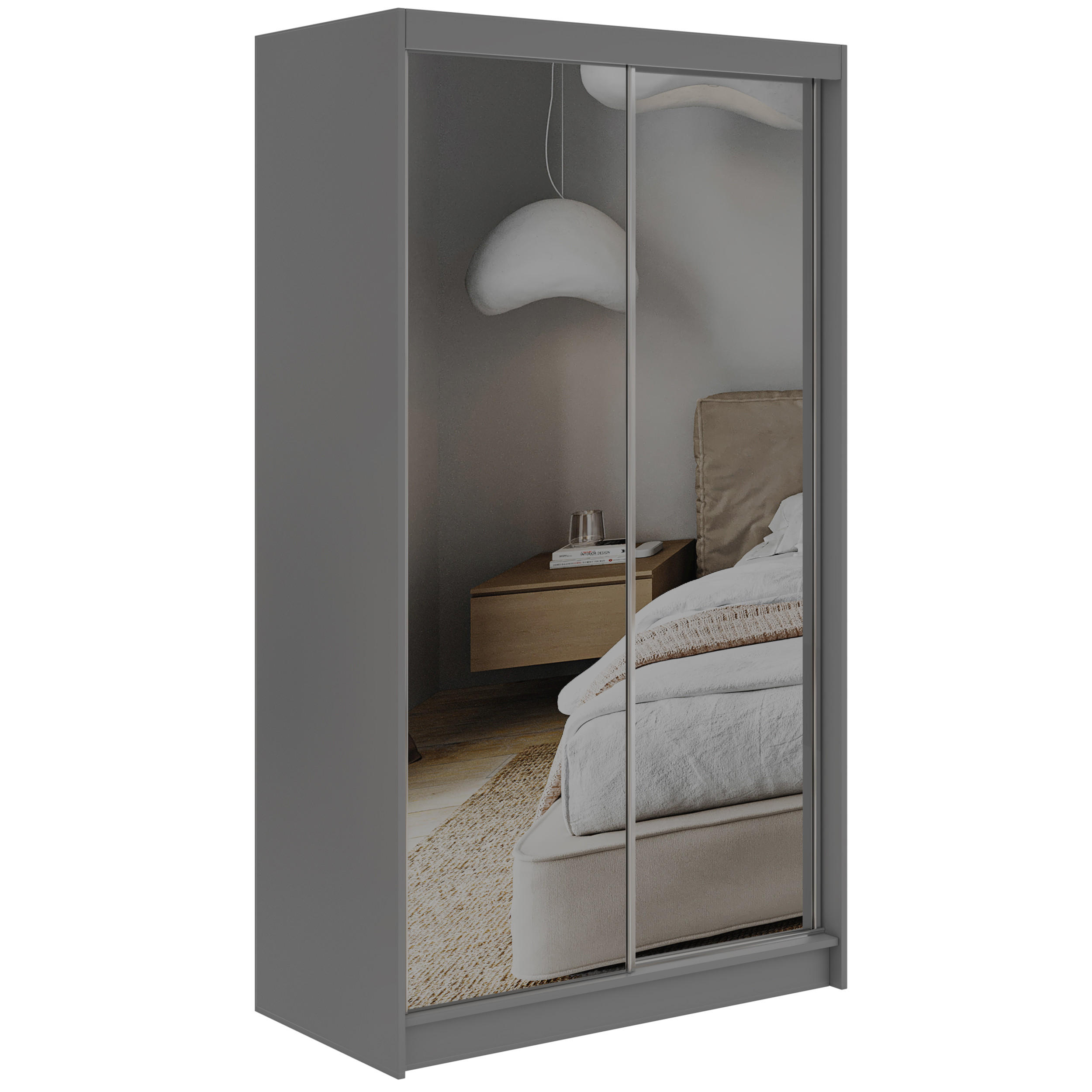 SCHWEBETÜRENSCHRANK 120 - DUBROWNIK - Grau mit Spiegel - Alufarben/Grau, Holzwerkstoff/Metall (120/216/61cm) - MKS