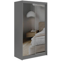 SCHWEBETÜRENSCHRANK 120 - DUBROWNIK - Grau mit Spiegel - Alufarben/Grau, Holzwerkstoff/Metall (120/216/61cm) - MKS