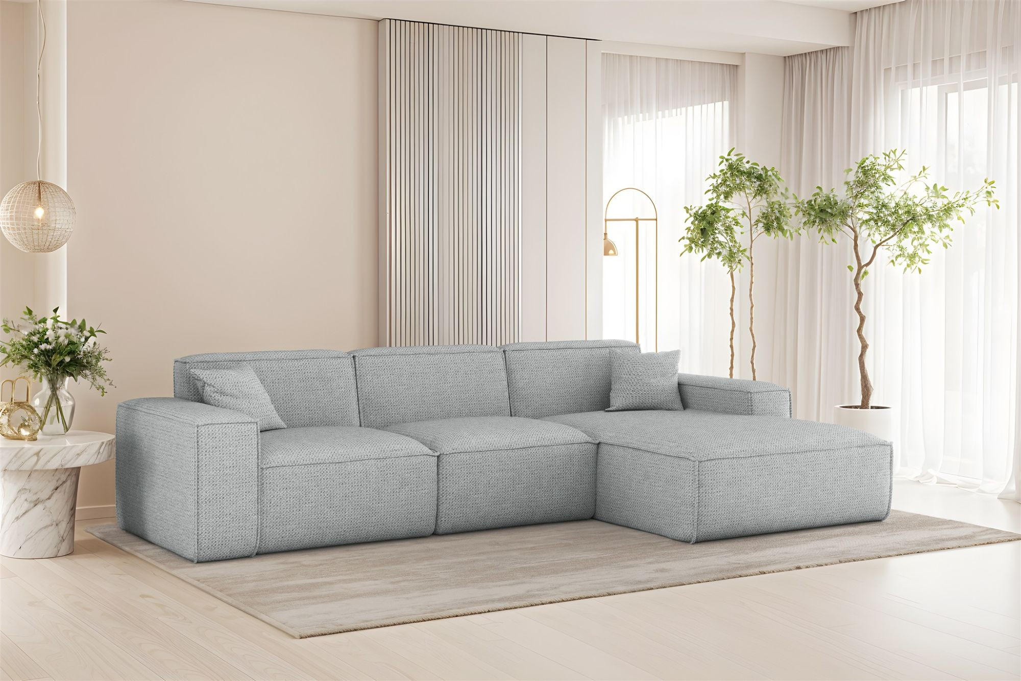 ECKSOFA Celes Premium In Artico - Hellgrau, Holzwerkstoff/Textil (266/165cm) - Fun Möbel