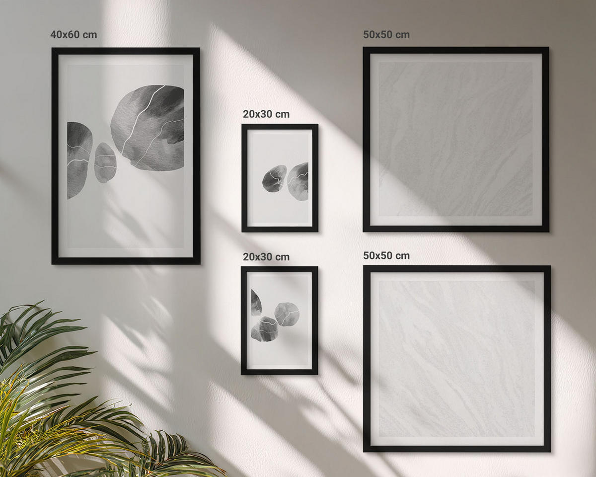 WANDBILDER 5er-Set - 50x50 cm & 20x30 cm & 40x60 cm Schwarzer Rahmen - Abstrakte Kunst, Farbspritzer - Schwarz, Kunststoff (40/60cm) - ArtPrintCave