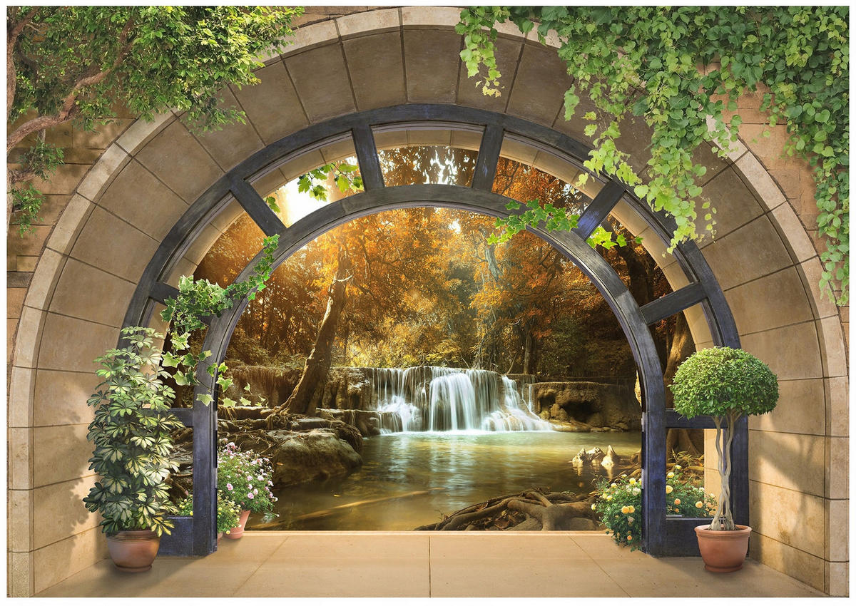 FOTOTAPETE 3D Effekt Wasserfall Vlies Tapete 300x210 - Multicolor, Papier (300/210cm) - Wallarena