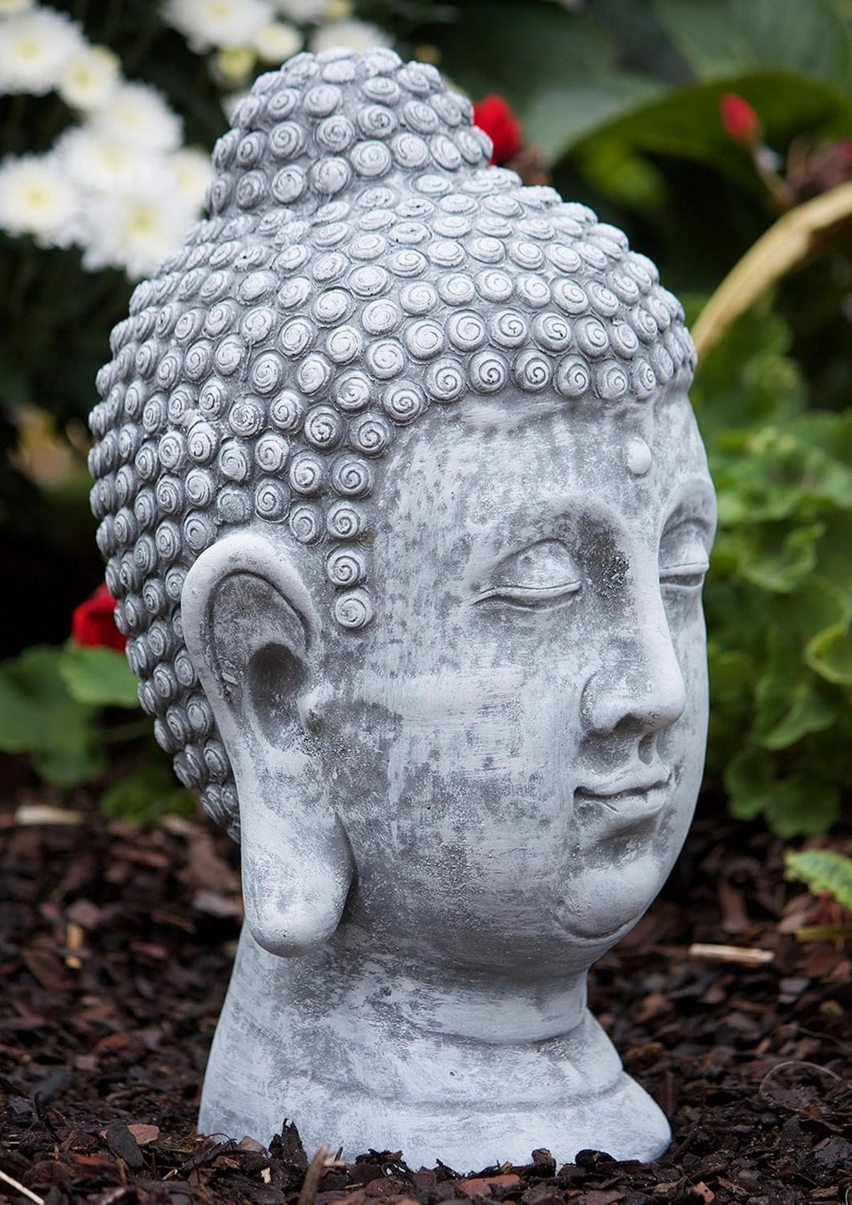 STEINFIGUR Buddha Shiva Kopf, Frostfest - Grau, Stein (18/30/20cm) - stoneandstyle