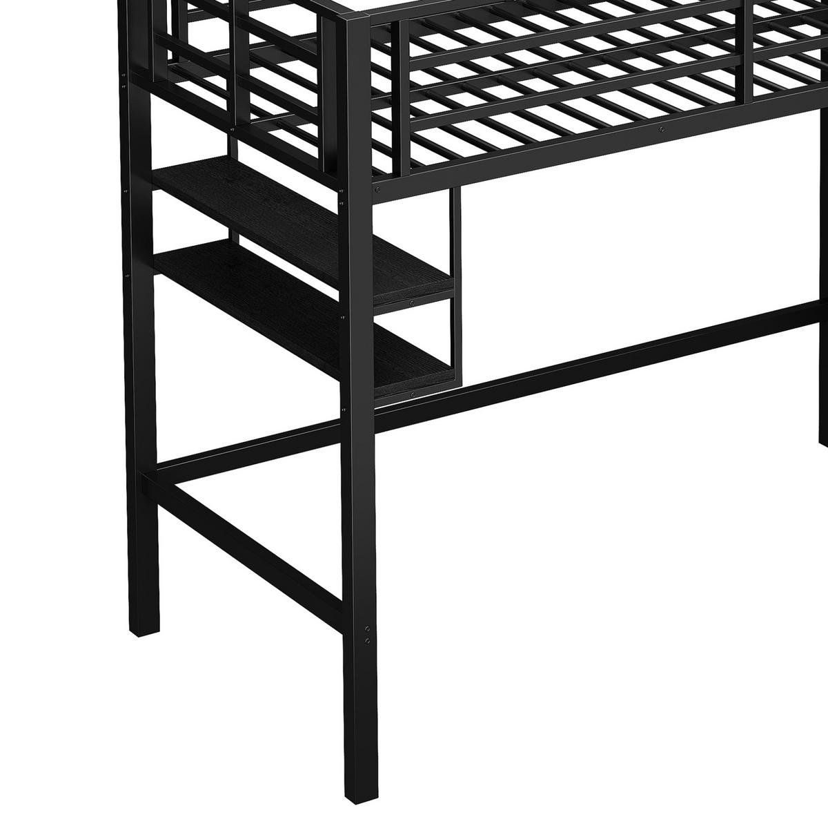 HOCHBETT aus Metall 90x200 cm in Schwarz mit Stauraumleiter & Regalen - Schwarz, Metall (90/200cm) - Modfu