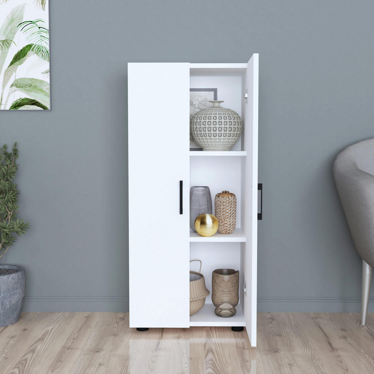 MEHRZWECKSCHRANK Åsnes - Weiß, Holzwerkstoff (49/108/32cm) - [en.casa]