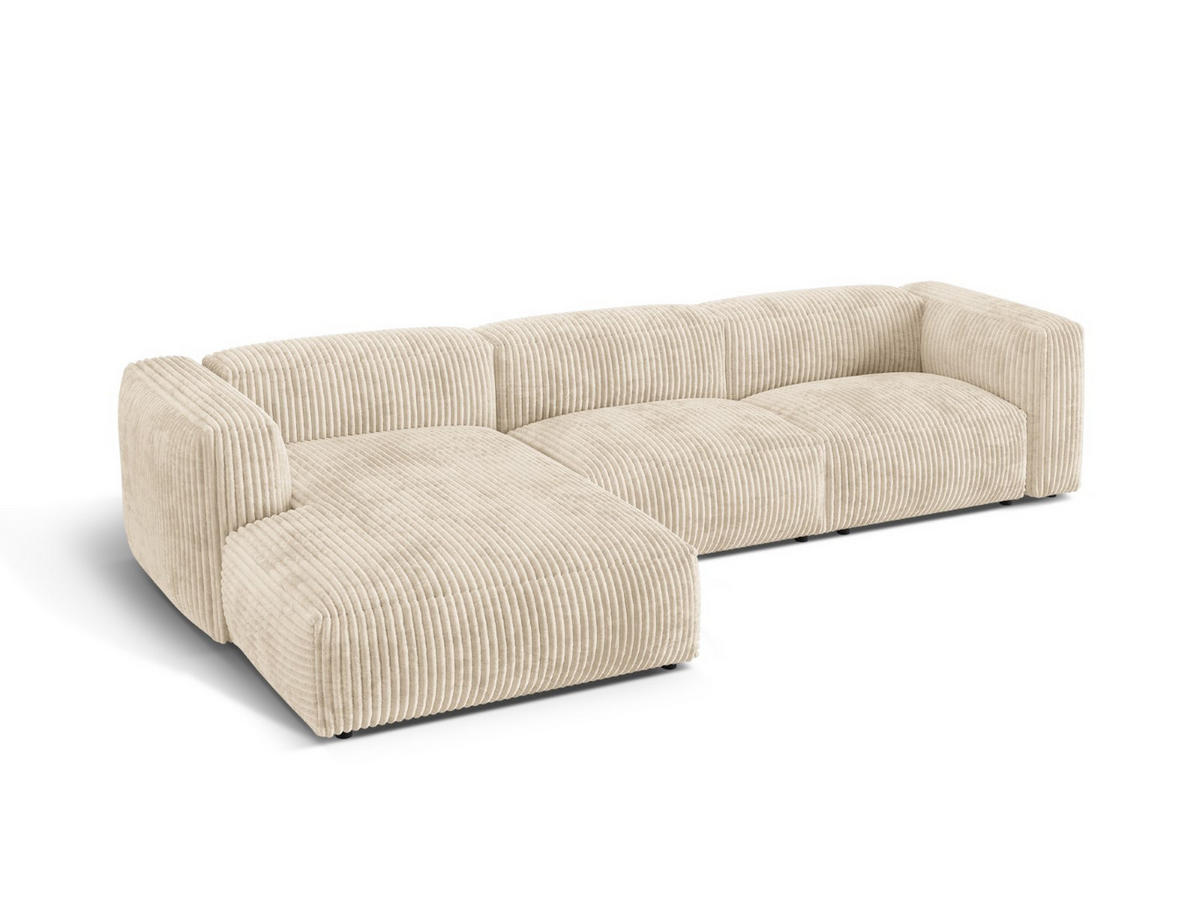 ECKSOFA modular links Martina aus Cord leichtes beige 3 Sitzplätze - Creme, Textil (176/332cm) - Micadoni