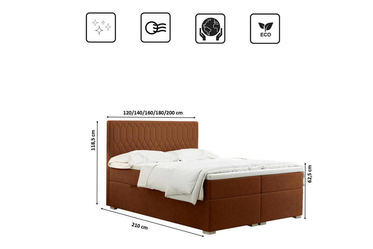 BOXBETT Mit Bettkasten Matratze Topper RIMINI Stoff Riviera Ceglas 200x200 cm H2-Pocket - Orange, Holz/Textil (200/200cm) - Kaiser Möbel