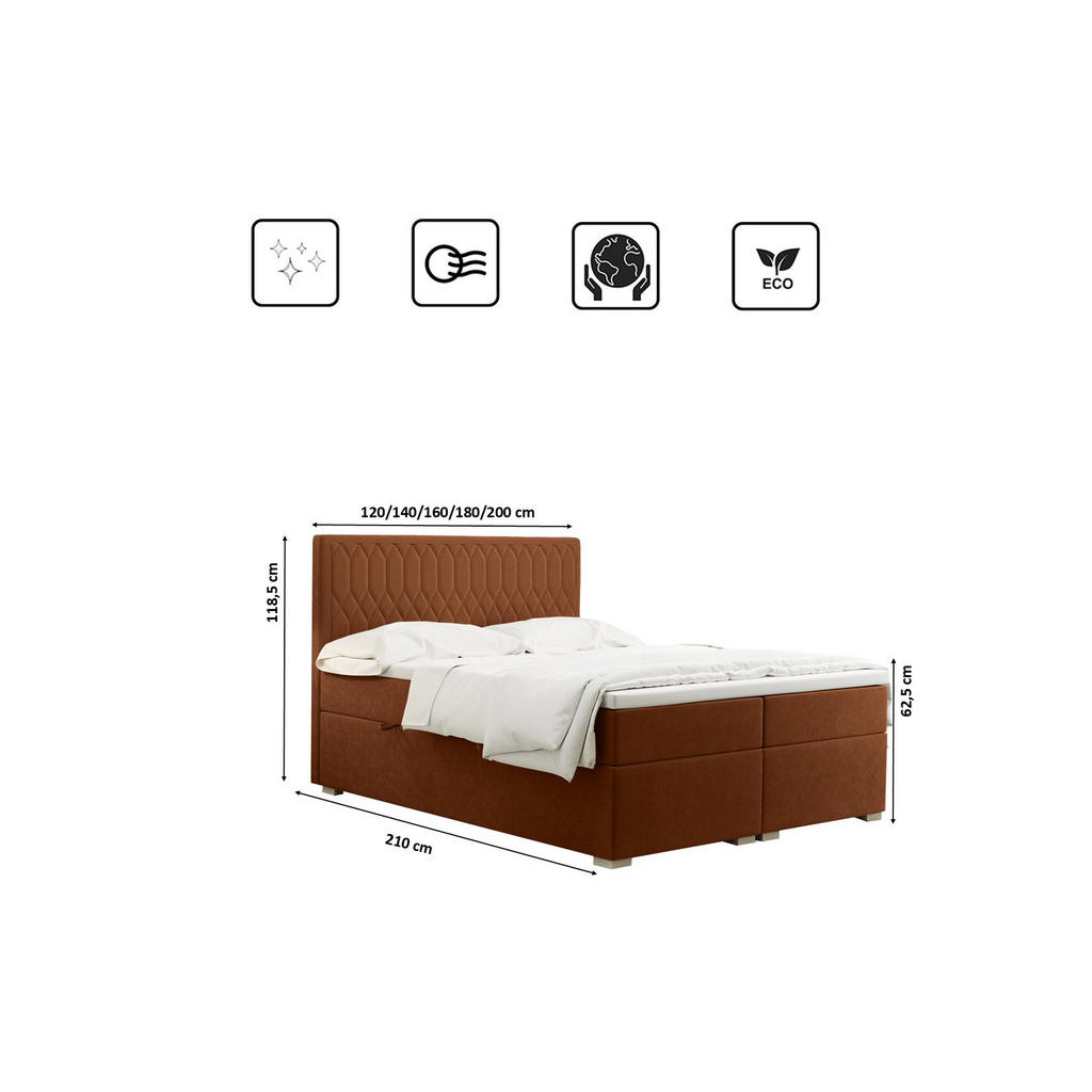 Thumbnail - Kaiser Möbel Boxbett, Orange, Textil, H2, 7-Zonen, Höhe ca. 20 cm, einzeln stellbar,Rechteckig, 160x200 cm, Schlafzimmer...