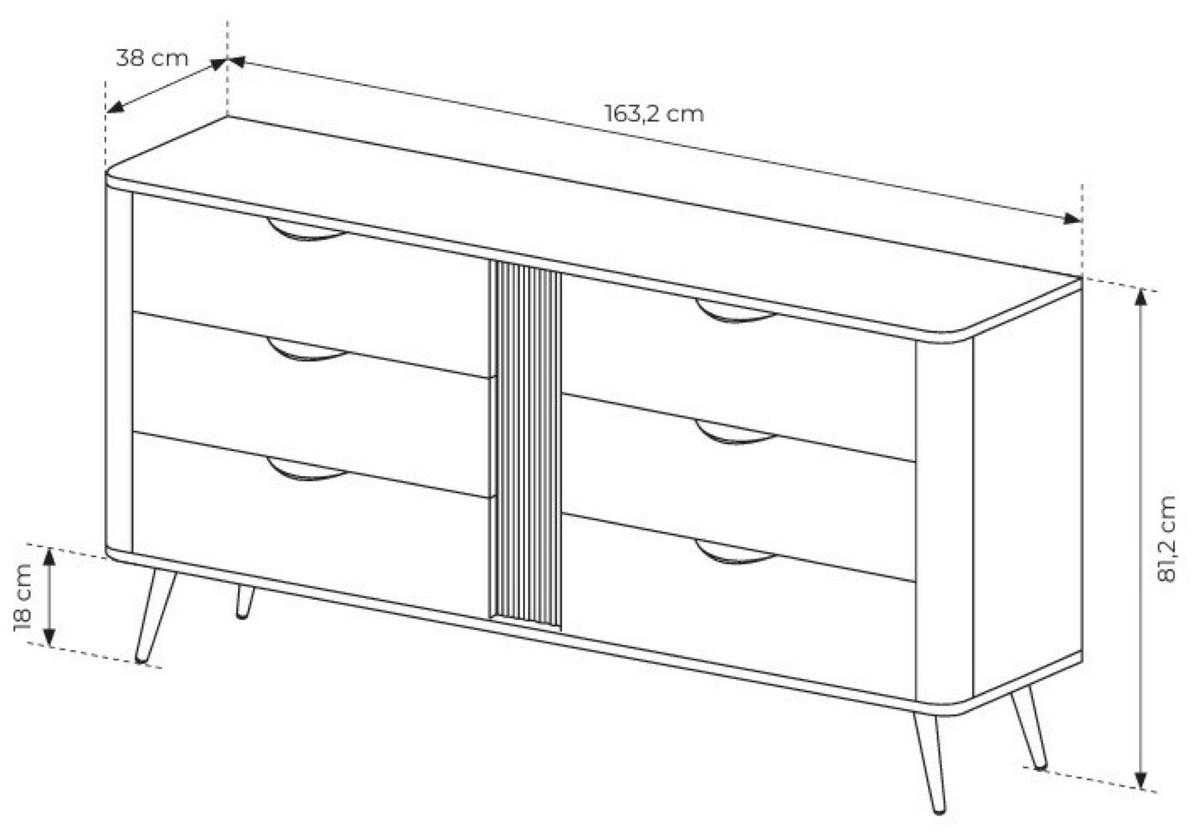KOMMODE Weiß ERIS Gerillt Auf Hohen Beinen - Braun, Holzwerkstoff (163.2/81.2/38cm) - Sepro Meble