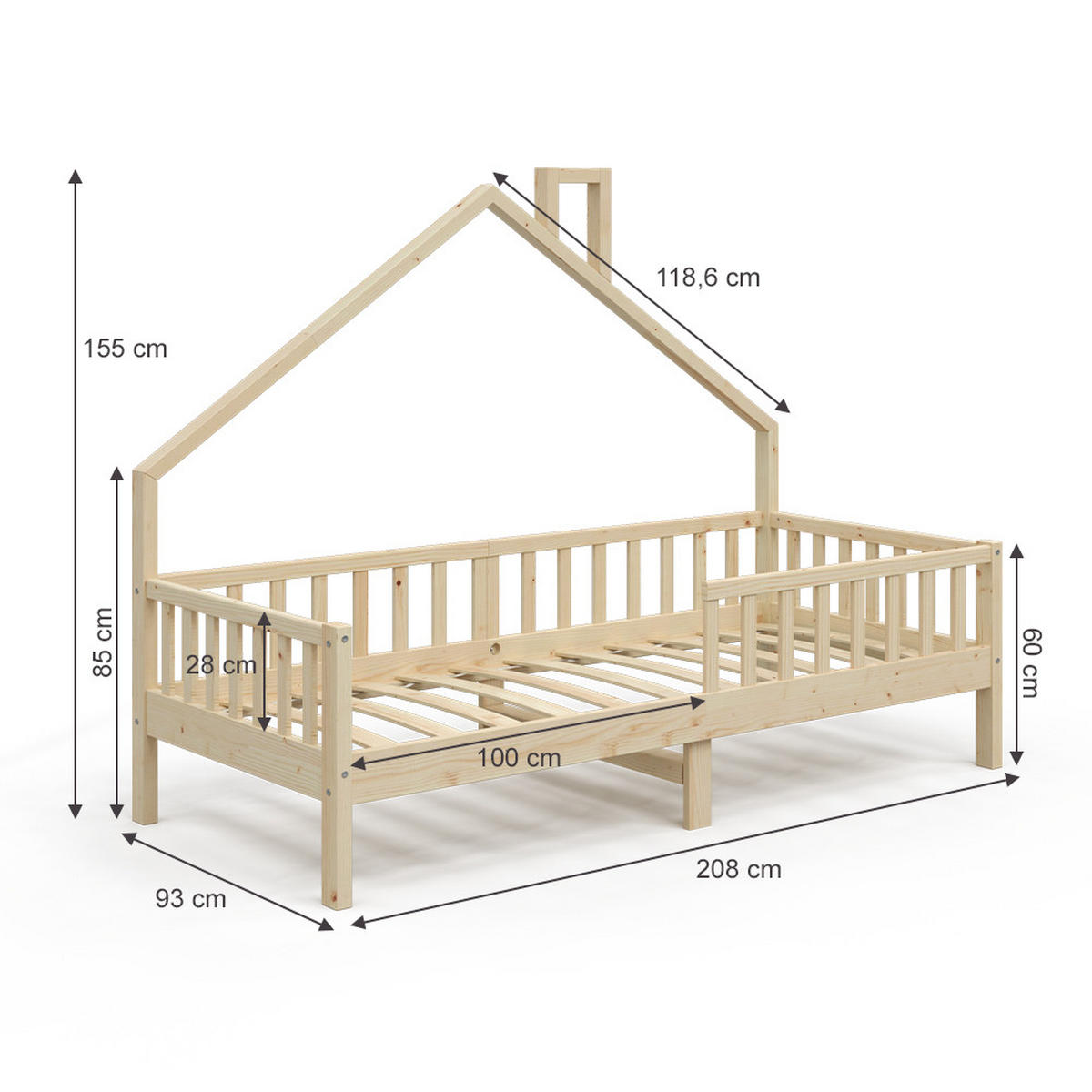 DOMEČKOVÁ POSTEL Noemi Přírodní dřevo - přírodní, dřevo (90/200cm) - VitaliSpa