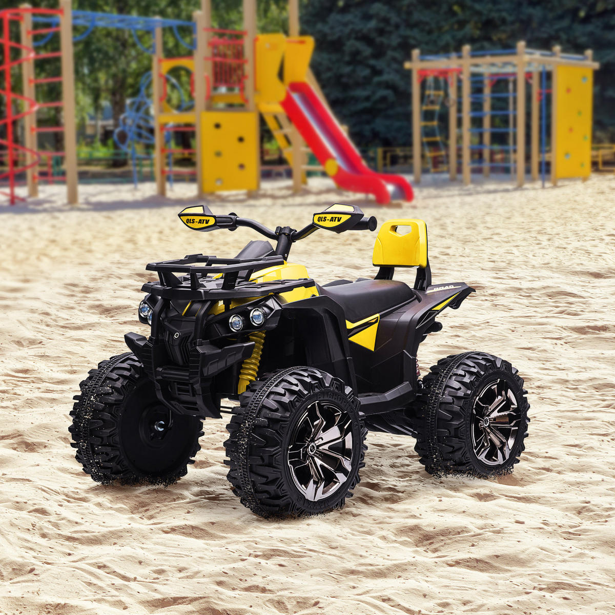 ELEKTRO-QUAD Kinderquad mit Scheinwerfer, Kindermotorrad mit USB-Anschluss, Gelb - Gelb, Metall (100/65/73cm) - HOMCOM